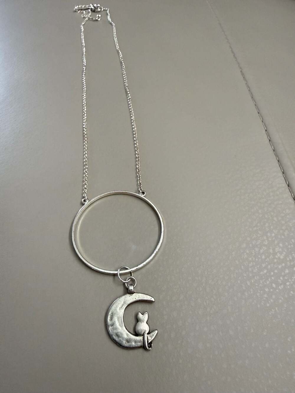 Lele Sadoughi Silver Tone Cat on Moon Pendant Necklace